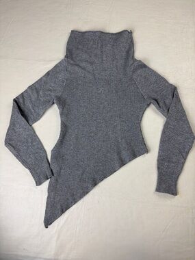 Women's Asymmetric Gray Ribbed Turtleneck Long Sleeve Sweater Size OS